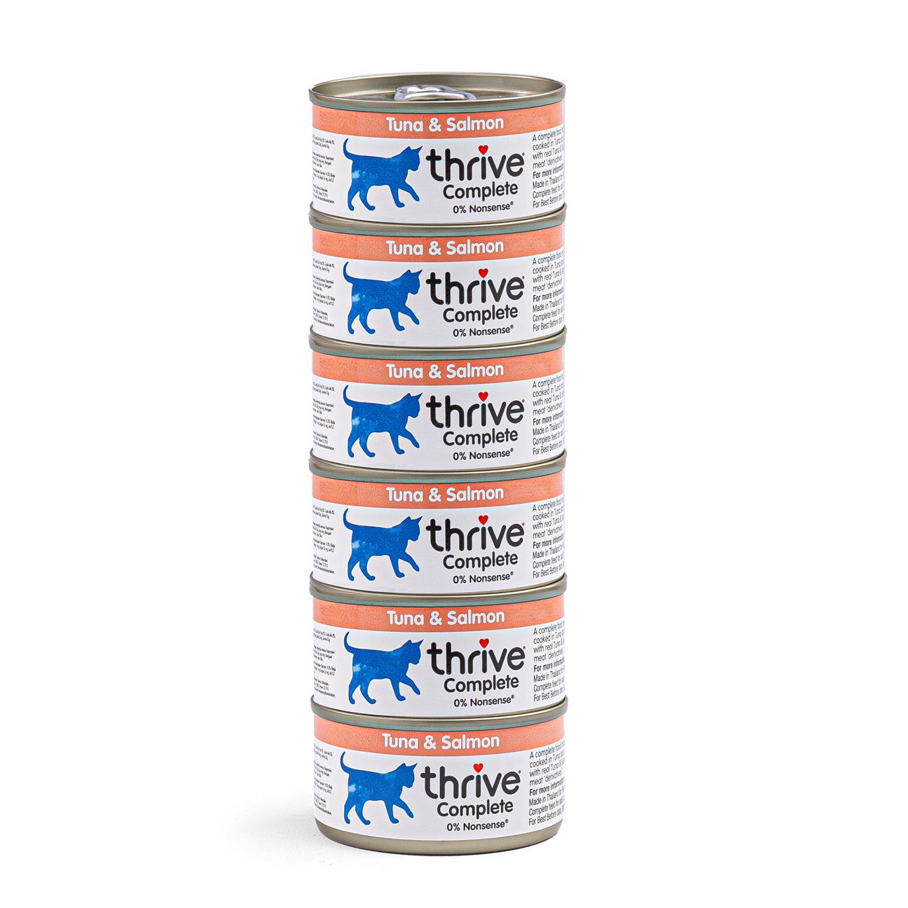 Canned Thrive Kitty tuna and salmon wet cat food in a bowl, showcasing the seafood variety for feline nutrition.