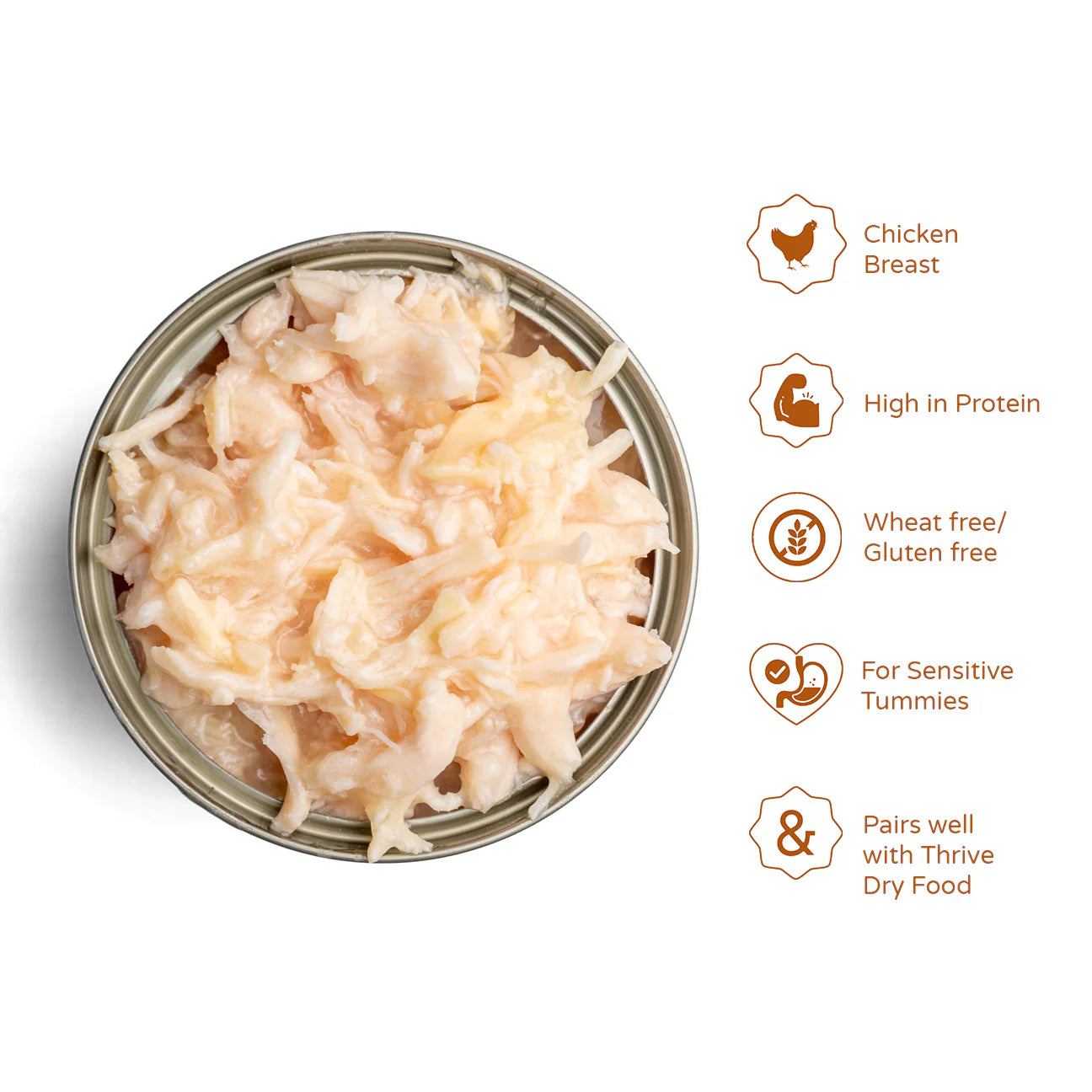 Shredded chicken breast and real chicken liver in a clear broth, natural high-protein wet cat food with no fillers.